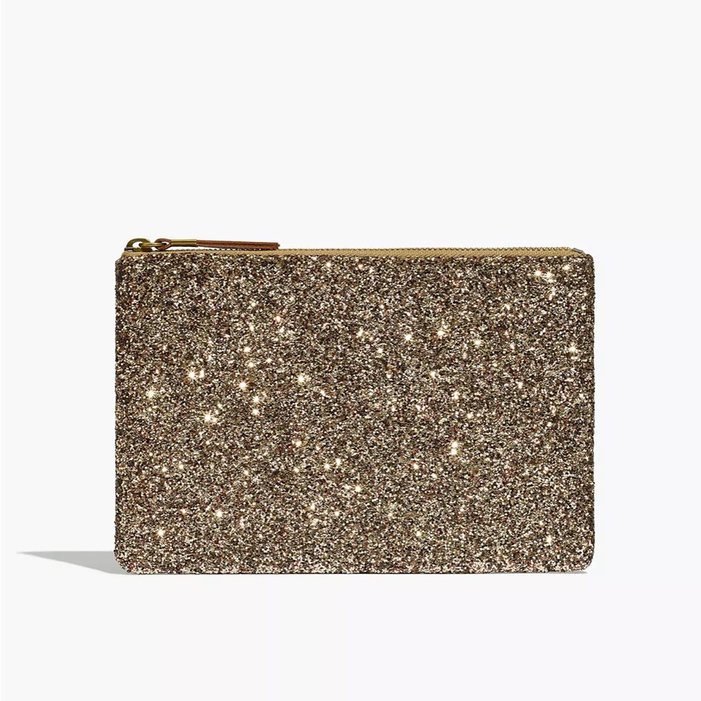 Madewell Gold Glitter Leather Clutch